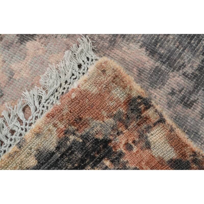 Hand Knotted Oriental Viscose Silk Carpet Modern All-Over Oranges & Rust Abstract Area Rug - 8' 0'' X 5' 7''