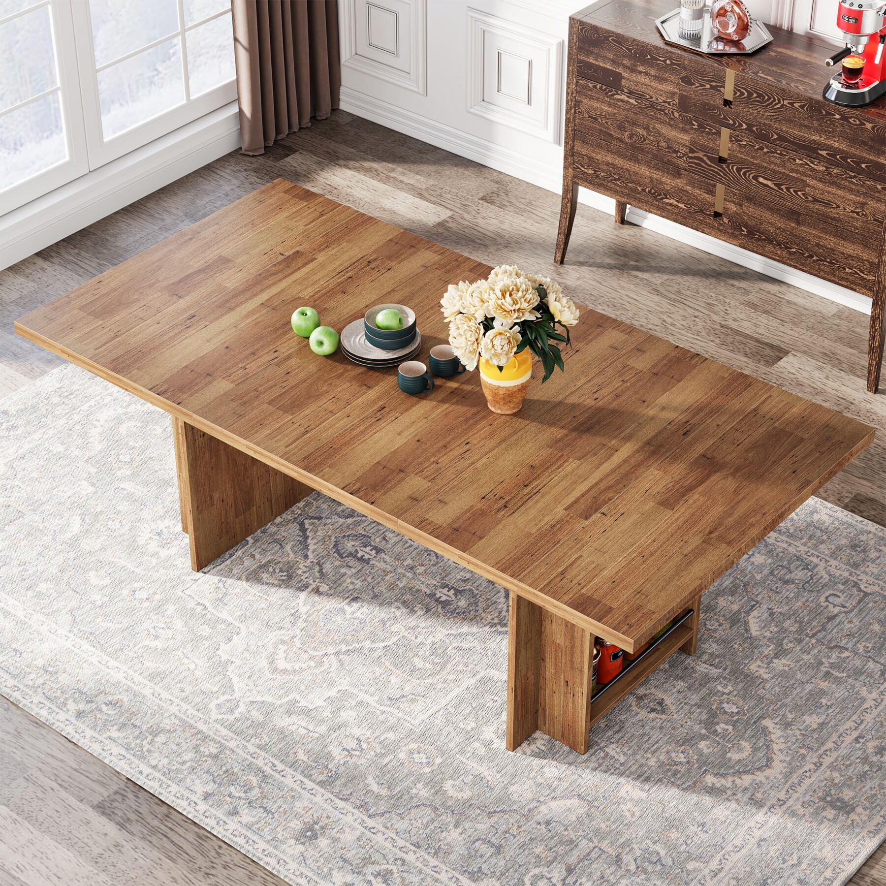 6-8 Rectangular Dining Table with Storage, 63-Inch Kitchen Table