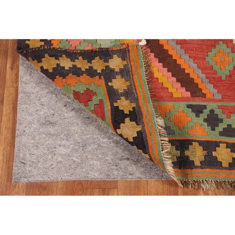 Kilim Qashqai Persian Vintage Rug Flatweave Orange Wool Carpet - 5'0"x 8'11"