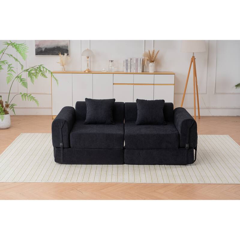 Folding Chaise Longue Sofa Fold Out Loveseat Floor Couch, Convertible Sleeper Sofa Bed Modular Leisure Sofa