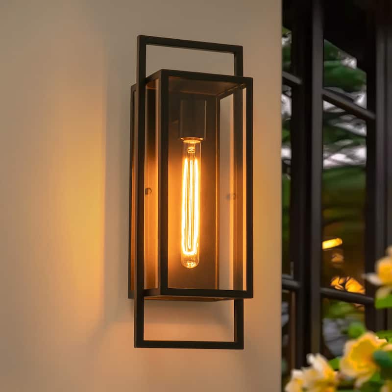 Rennnsan 1-Light Matte Black Rectangular Iron IP23 Outdoor Wall Sconce for Patio