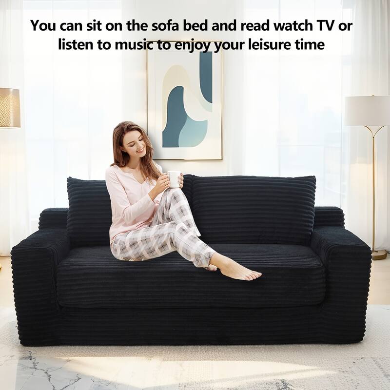 Convertible Loveseat Sofa Bed with Memory Foam, No Assembly Small Couch, Corduroy Upholstered 2-in-1 Sofa for Small Spaces