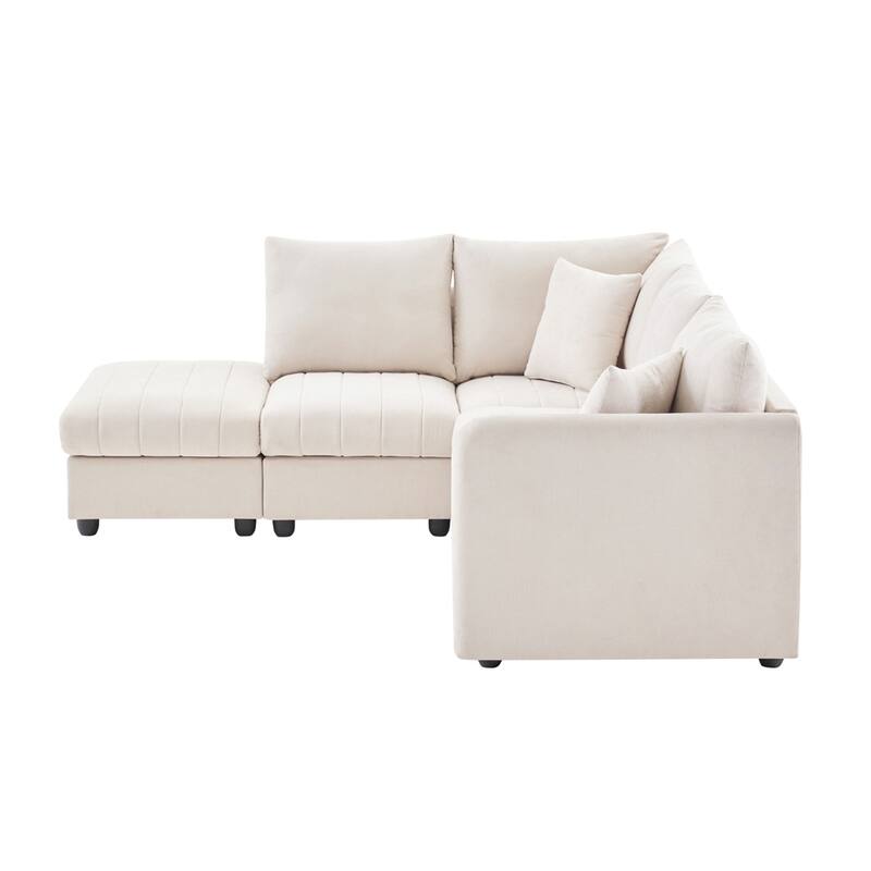 Sectional Sofa w/Vertical Stripes,5-Seat Couch w/Convertible Ottoman