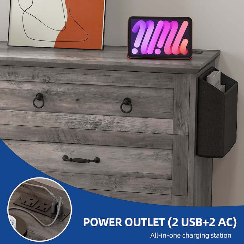 Moasis Farmhouse 59" 6 Drawer/7 Drawers Dresser Chest of Drawers Storage Organizer For Bedroom