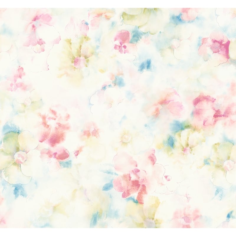 Seabrook Designs Sanela Watercolor Flowers Unpasted Wallpaper - 27 in. W x 27 ft. L - Metallic Hot Pink & Sky Blue