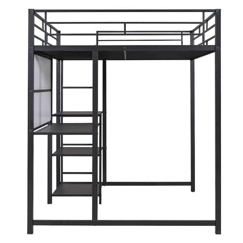 Metal Loft Bed with Shelves, Desk, Whiteboard & Ladder