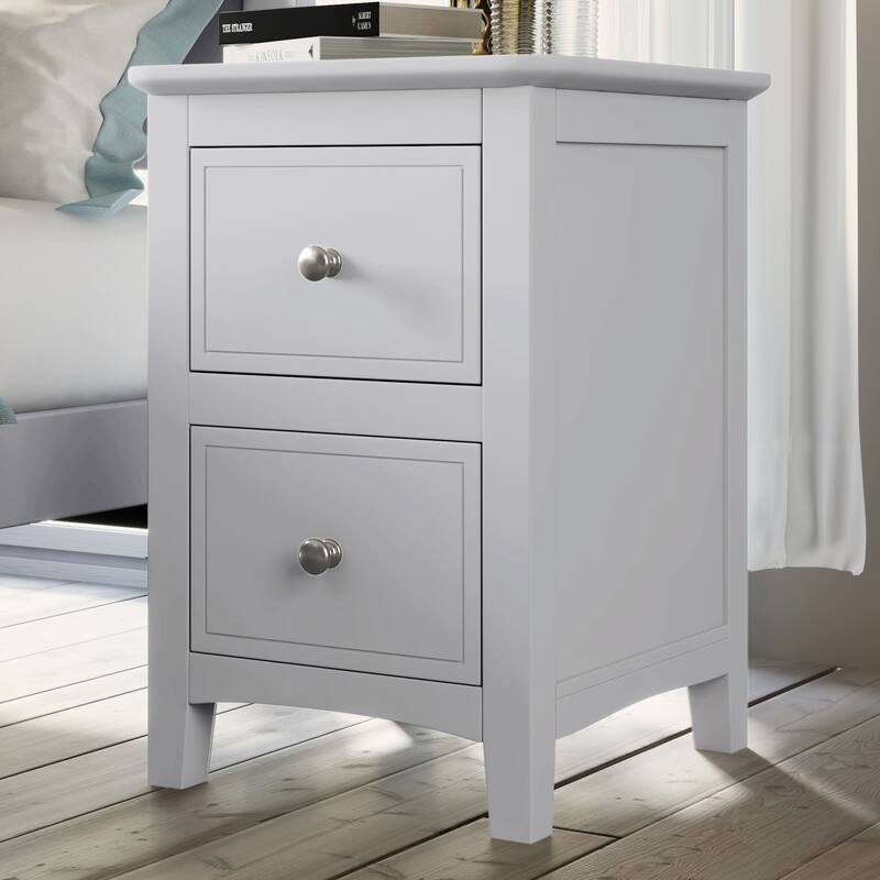 2 Drawers Solid Wood Nightstand End Table, Gray