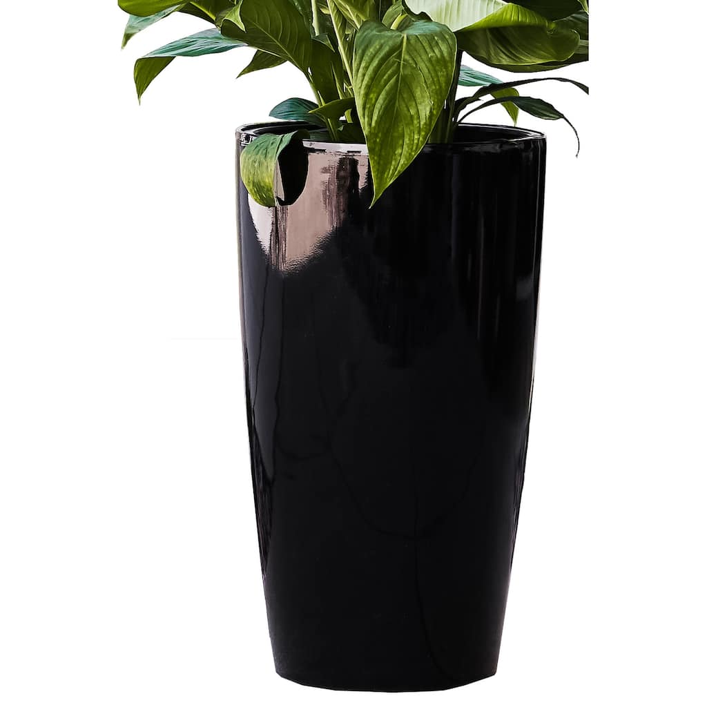 XBrand 29.5" H Plastic Self Watering Indoor Outdoor Tall Round Planter Pot, Decorative Gardening Pot, Home Décor Accent
