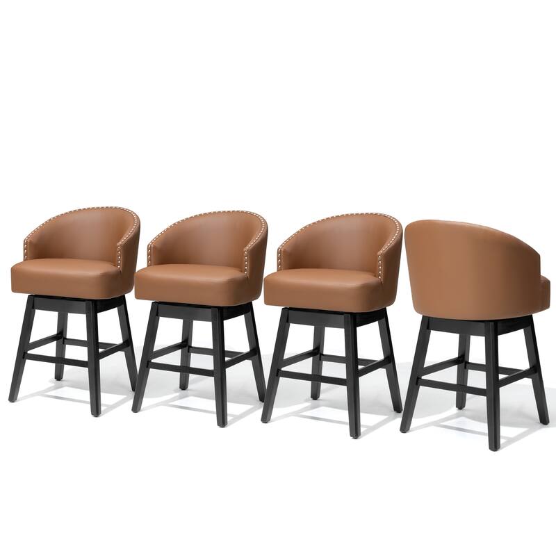 26.4"H Swivel Faux Leather Upholstered Solid Wood Counter Stools