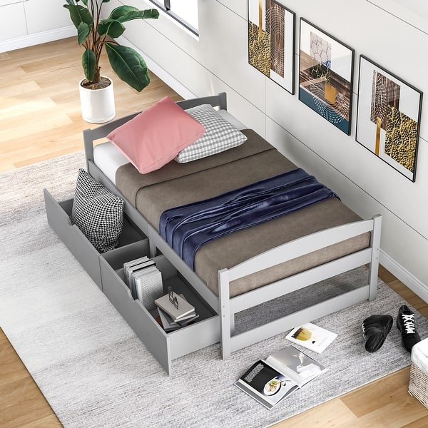 slide 2 of 9, Twin Size Daybed Platform Bed with Two Drawers Grey