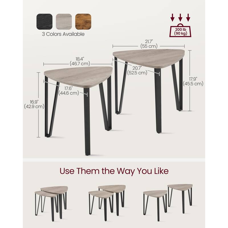 Nesting Coffee Tables, End Tables Set of 2 for Living Room Bedroom, Industrial Small Stacking Side Tables with Metal Frame