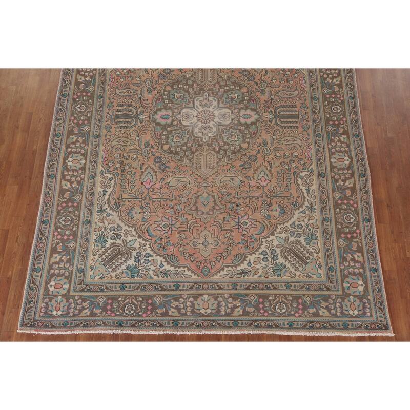 Hand Knotted Oriental 100% Wool Carpet Traditional Floral Coral Tabriz Area Rug - 11' 3'' X 8' 0''