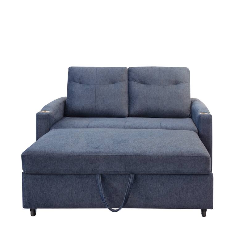 Lounge Sofa Loveseat Sofa Bed with USB Charging Port & Storage Pocket, Sleeper Couch with Reclining Backrest