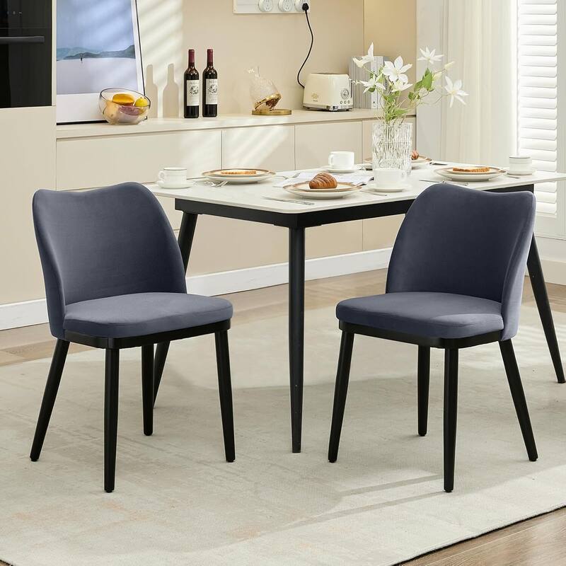 Set of 2 Upholstered Fabric Dining Room Dining Chairs - Grey