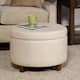 Porch & Den Rockwell Large Ivory Faux Leather Round Storage Ottoman - Cream