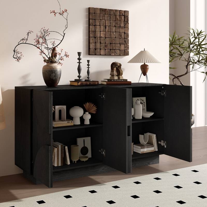 Large 4-Door Wood Storage Sideboard Cabinet with Adjustable Shelves and Elegant Design for Home Organization