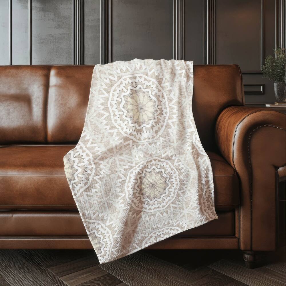 Premium Machine Washable Boho Suzani Sherpa Throw Blanket