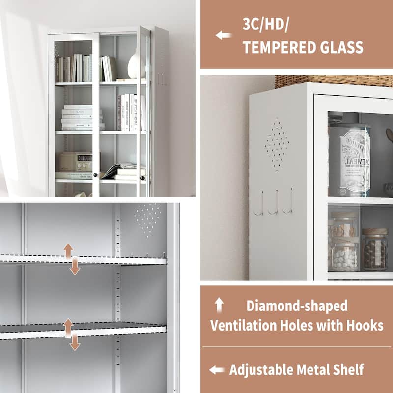 Metal Kitchen Pantry Cabinet-72" Tall Storage with 5 Adjustable Shelves, White Freestanding Cabinet