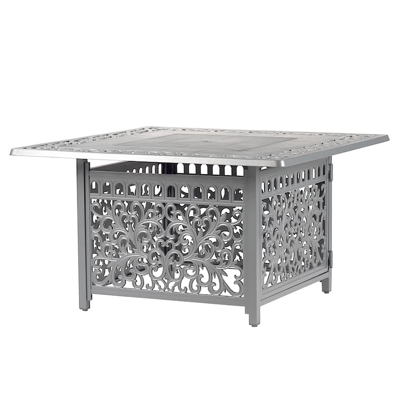 Square 42 in. x 42 in. Aluminum Propane Fire Pit Table with Glass Beads, Two Covers, Lid, 57,000 BTUs - N/A