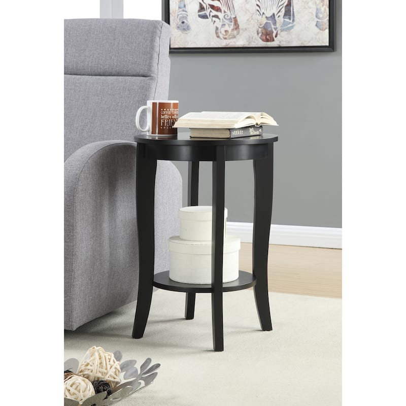Convenience Concepts American Heritage Round End Table with Shelf - Black