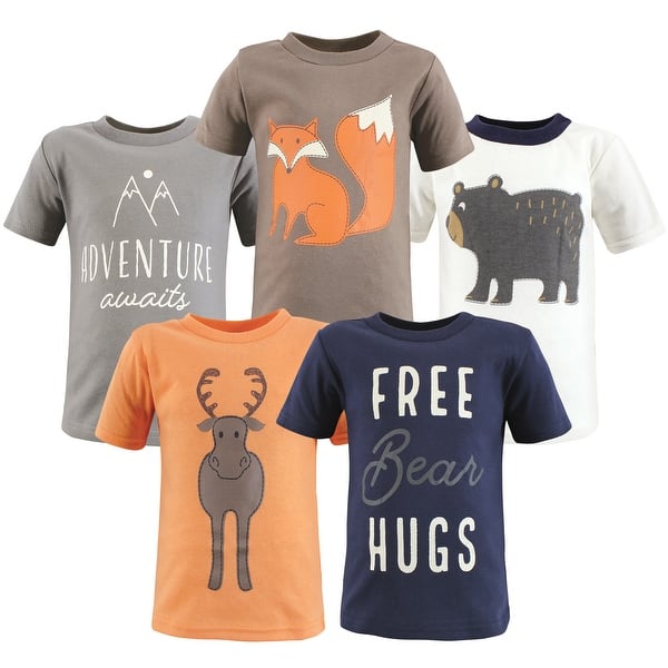 slide 1 of 1, Hudson Baby Boy Short Sleeve T-Shirts, Woodland 12-18 Months - Woodland