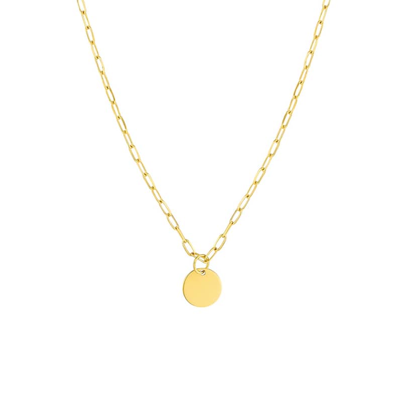 Curata 14k Yellow Gold 18" 7.9mm Dangle Disc on 1.7mm Paperclip Chain Necklace