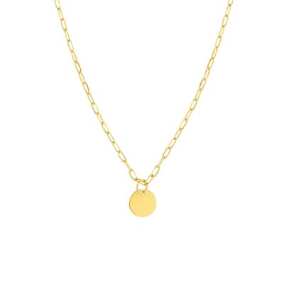 Curata 14k Yellow Gold 18" 7.9mm Dangle Disc on 1.7mm Paperclip Chain Necklace
