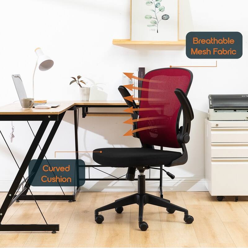 Newton Modern Mid-Back Mesh Office Chair with Flip-Up Arms, Adjustable Height, Tilt Lock, Swivel Wheels Desk Chair