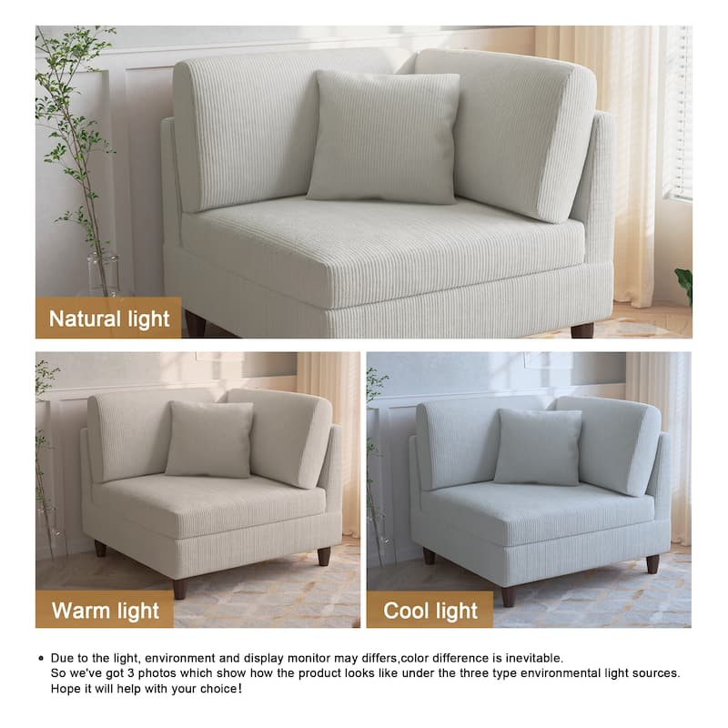 Corduroy Accent Chair with Ottoman Modular Couch Sectional Sofa