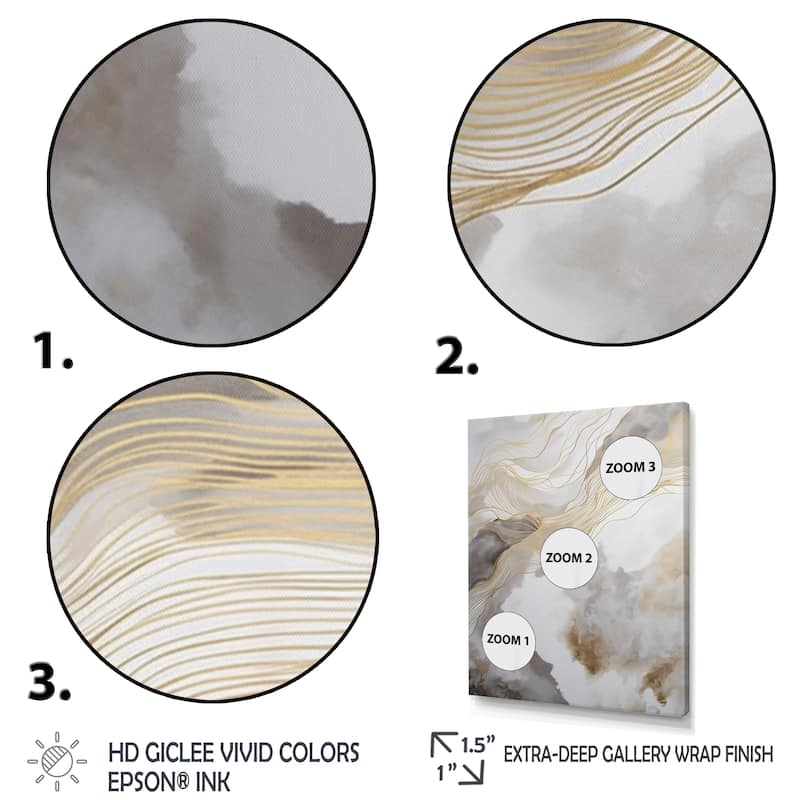 Designart "Gold And Grey Abstracted Line Artistry V" Minimalism Line Art Wall Art Prints