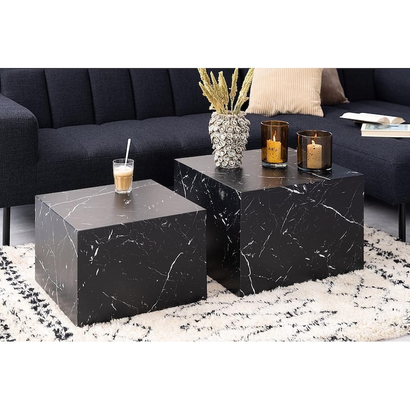 Caffoz Modern Square Faux Marble Nesting Coffee Tables - Set of 2