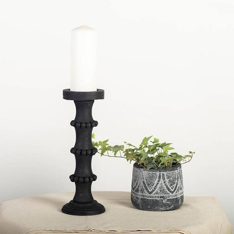 Black Wood With Beads Column Candle Holder