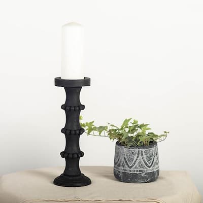 Black Wood With Beads Column Candle Holder