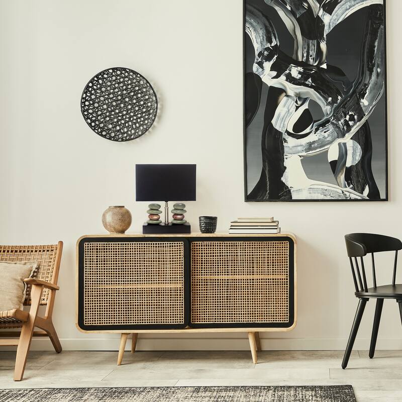 14 in. Black Finish Table Lamp with Black Shade, Sturdy Table Lamp for Living Rooms and Bedrooms