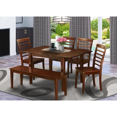 Modern 6 Piece Dining Set - Table, 4 Chairs & Bench - 32x60 Inch Rectangle