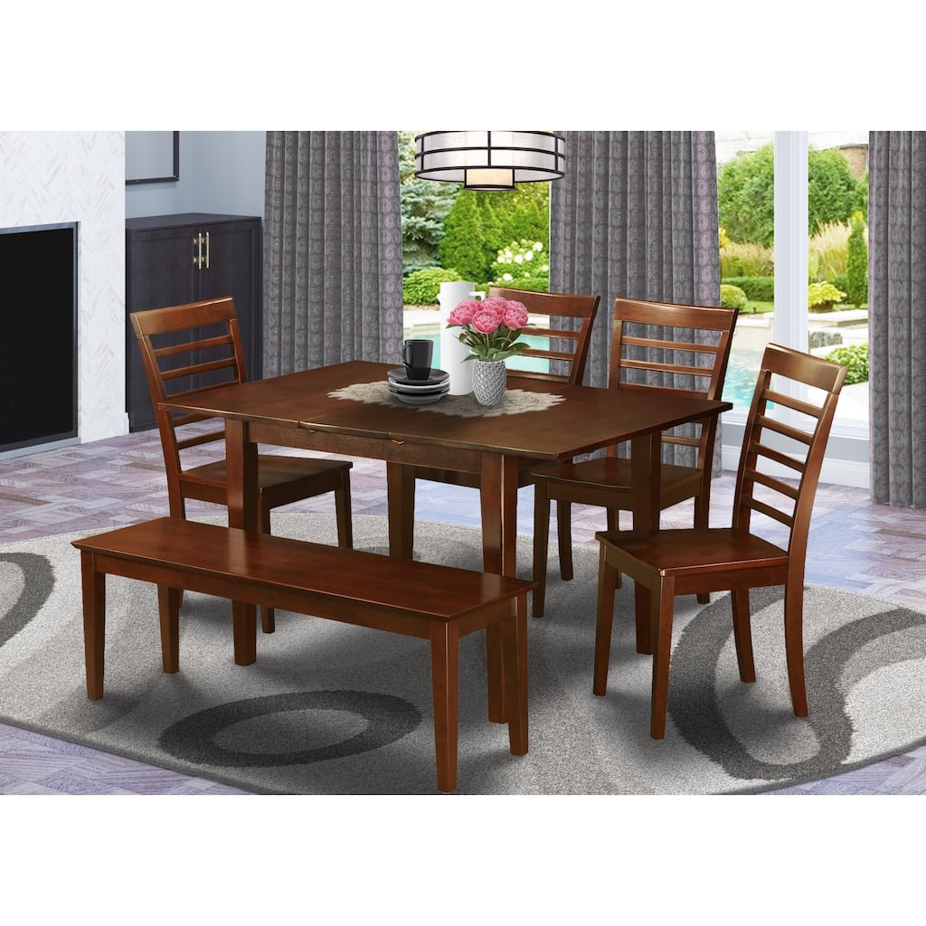 Modern 6 Piece Dining Set - Table, 4 Chairs & Bench - 32x60 Inch Rectangle