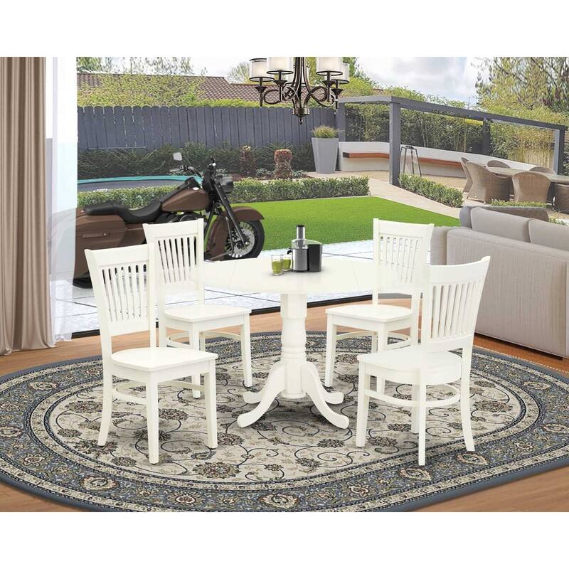 5Pc Dinette Set - Round Dining Table & 4 Chairs - Linen White Finish - Modern Kitchen Table Set