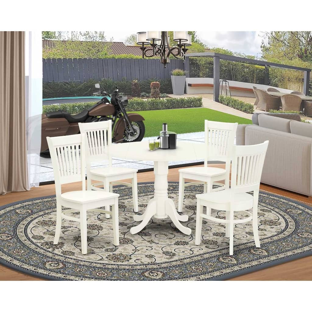 5Pc Dinette Set - Round Dining Table & 4 Chairs - Linen White Finish - Modern Kitchen Table Set