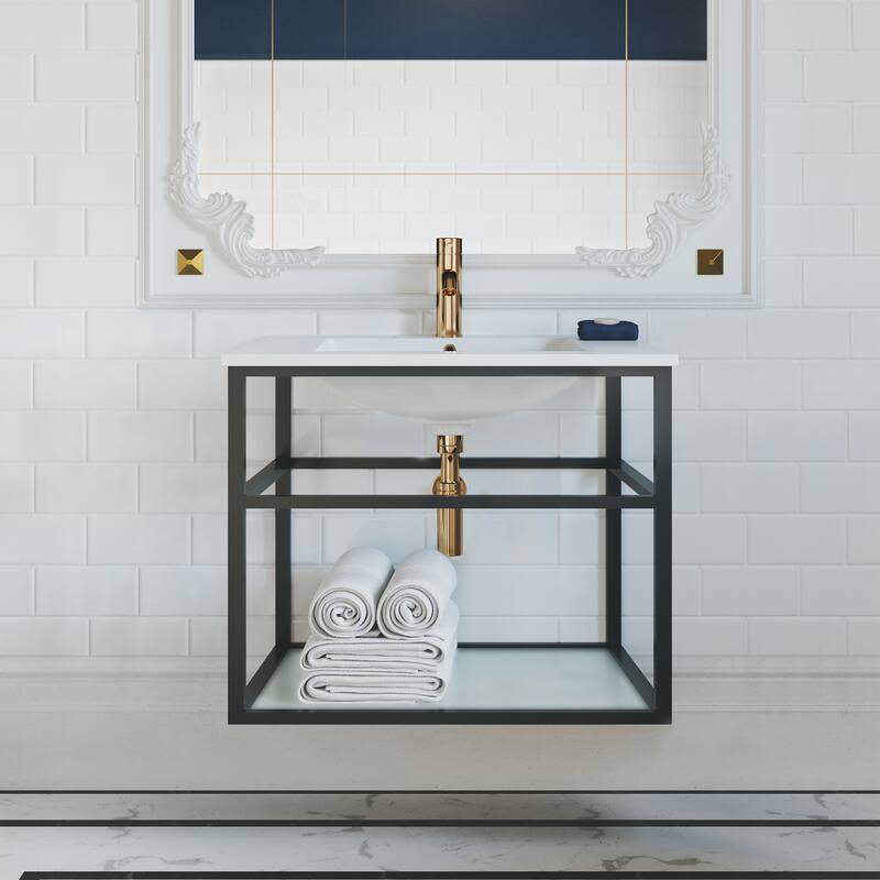 Pierre 30 Single, Open Shelf, Metal Frame Bathroom Vanity