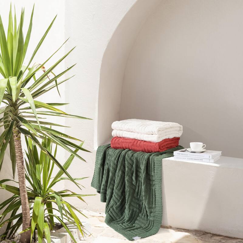 Tommy Bahama Chain Basket Solid Reversible Throw Blanket