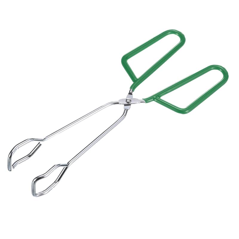 1Pcs Cooking Scissor Tongs, 10" Kitchen Tongs with Comfort Grip Green Handle - Silver & Green