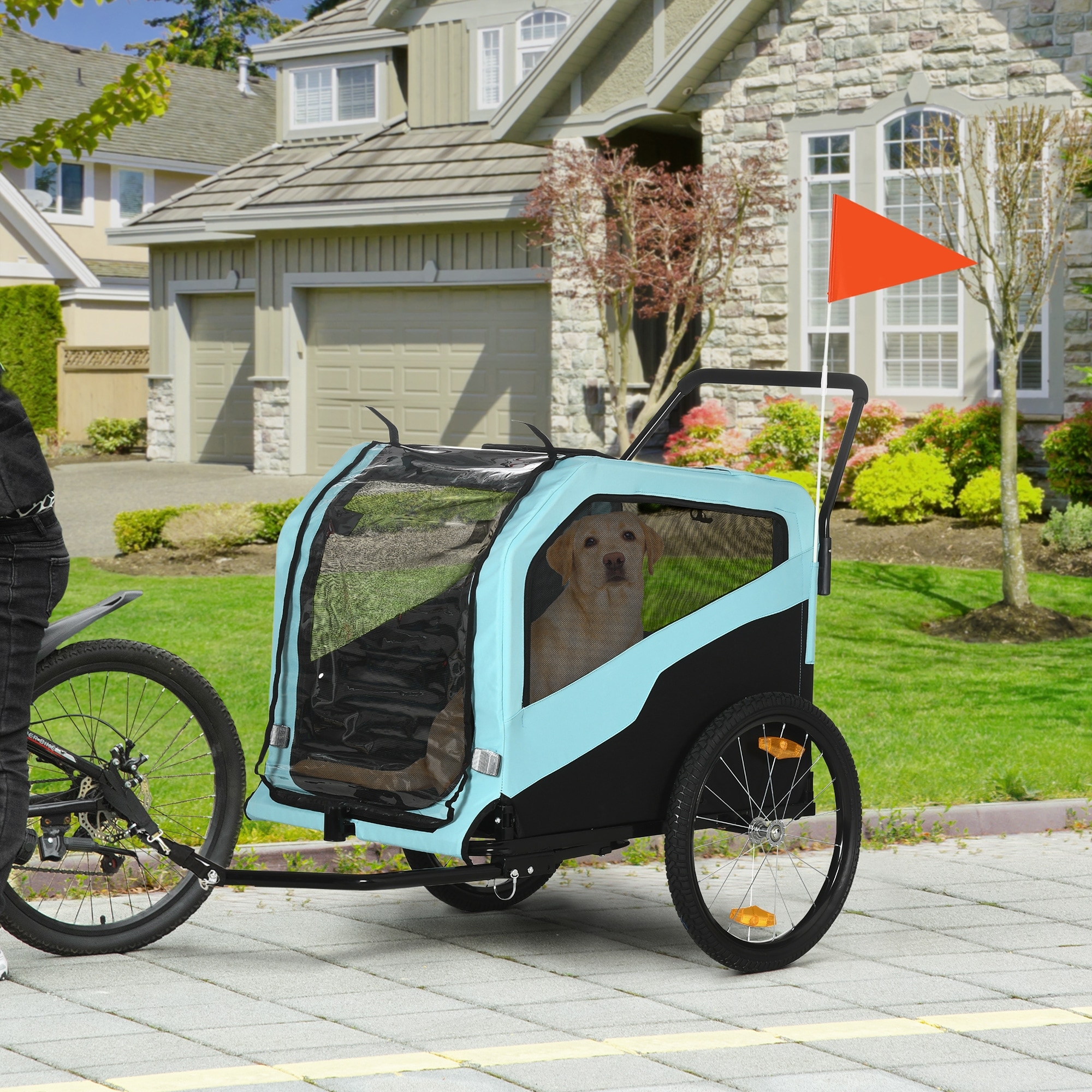 Aosom 2 in 1 Dog Bike Trailer Pet Stroller Carrier for Large Dogs with Hitch Quick release Wheels Foot Support Blue