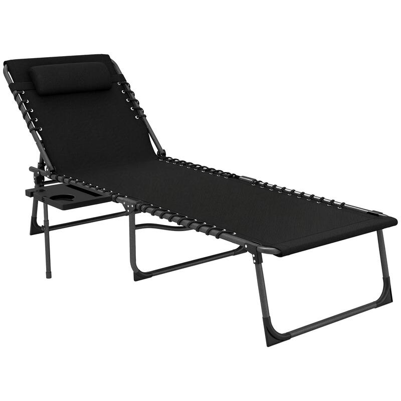 Outsunny Folding Chaise Lounge Chair Outdoor Tanning Chair with Side Table, 5-Level Adjustable Beach Lounge Chair with Headrest