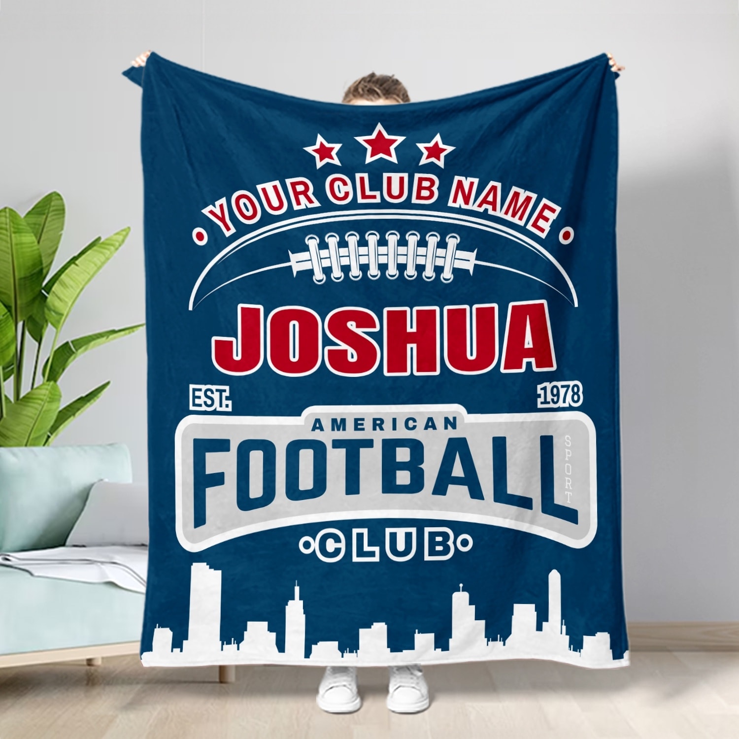Personalized Custom Name Throw Blankets Super Bowl Football Theme Flannel Fleece Throw Blanket