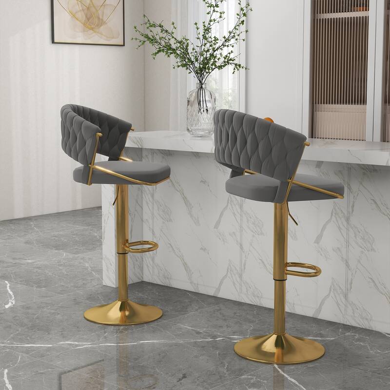 Set of 2 Bar Stool Adjustable Height with Swivel Seat