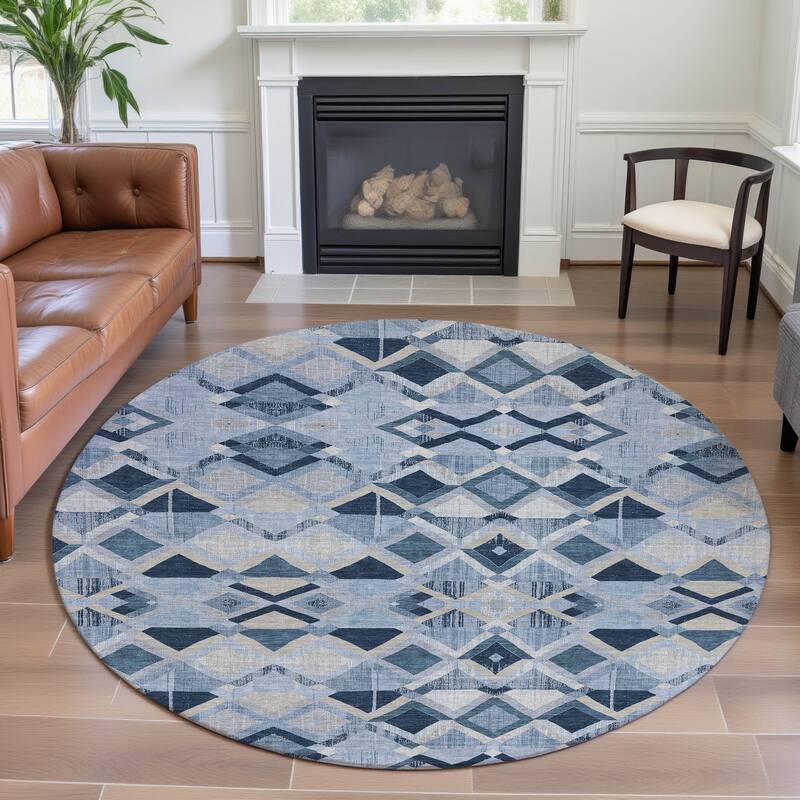 Premium Washable Super Soft Boho Geo Mayfield Rug - Sky - 8' x 8'