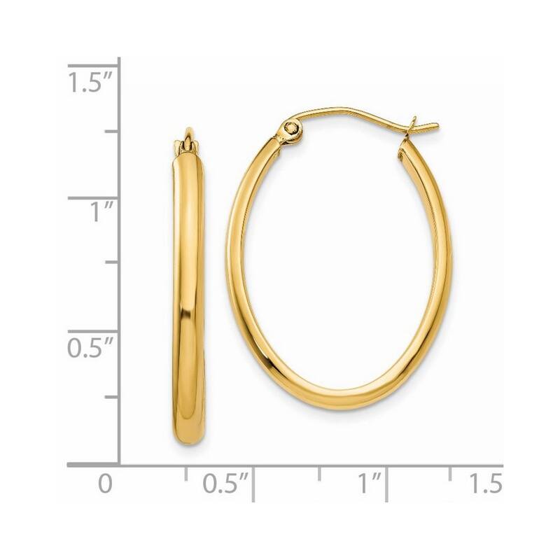 Curata 14k Yellow Gold Polished 21.5x3mm Oval Hoop Earrings