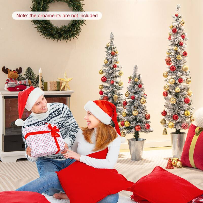 Gymax Potted Artificial Christmas Tree Set of 3 w/ 3/4/5 FT Faux Trees