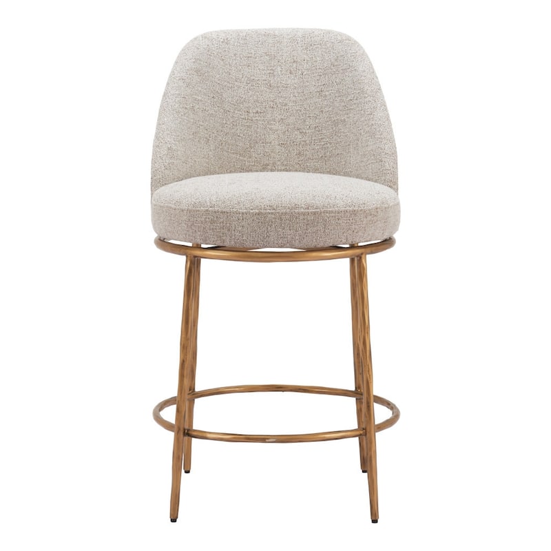 HomeRoots 24" Beige and Gold Fabric and Steel Counter Height Swivel Bar Chair