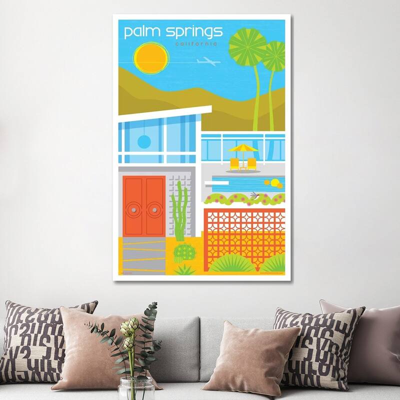 iCanvas "Palm Springs Mid Century House Travel Poster" by Jim Zahniser Canvas Print